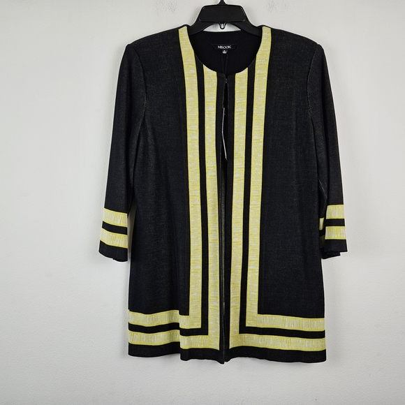 Misook Black Yellow Trim Sweater Jacket Cardigan Size M NWT - Picture 1 of 8